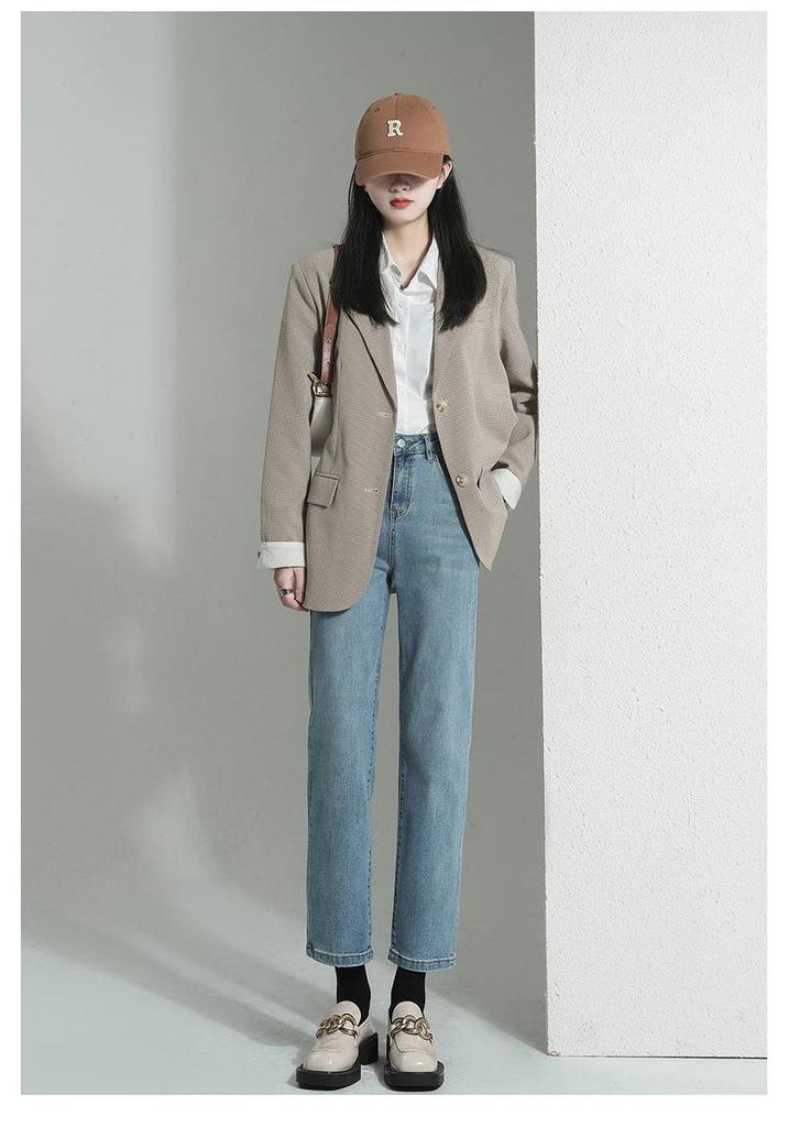 Autumn 2025 Women's High Waist Straight Leg Jeans: Slimming Petite Plus Size Cropped Cigarette Pants