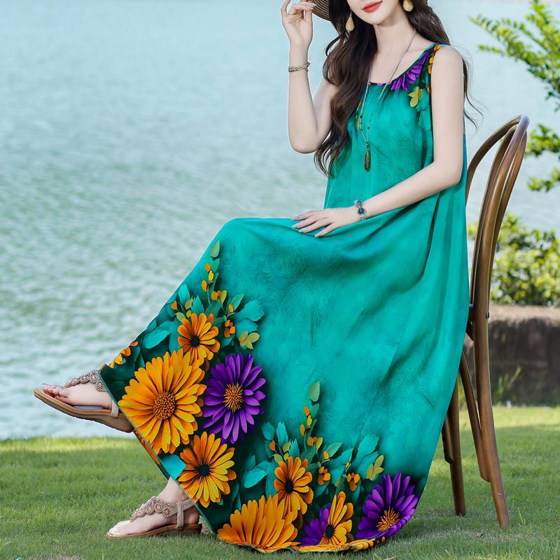 Woman Summer Dress Vintage Clothes Casual Sleeveless Long Dresses