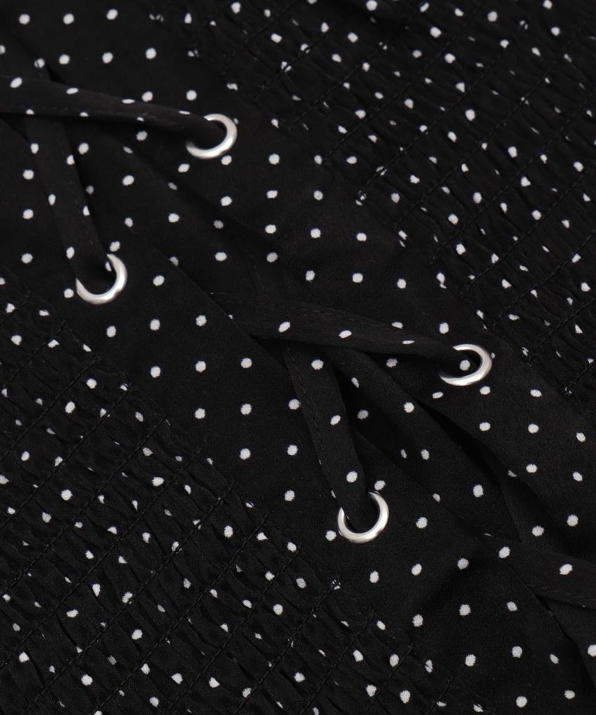 WEGO Shirred Girly Summer Size White Women's Lace-Up Blouse, Top, F,