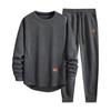 Men's Solid Color Round Neck Suit Casual Sports Long Sleeve Trousers Two Piece Suit