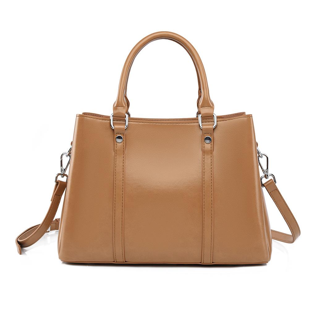 Handbag New Large Capacity Bag Fashion Oil Wax Leather Multi Layer Mom Bag Commuter Shoulder Bag