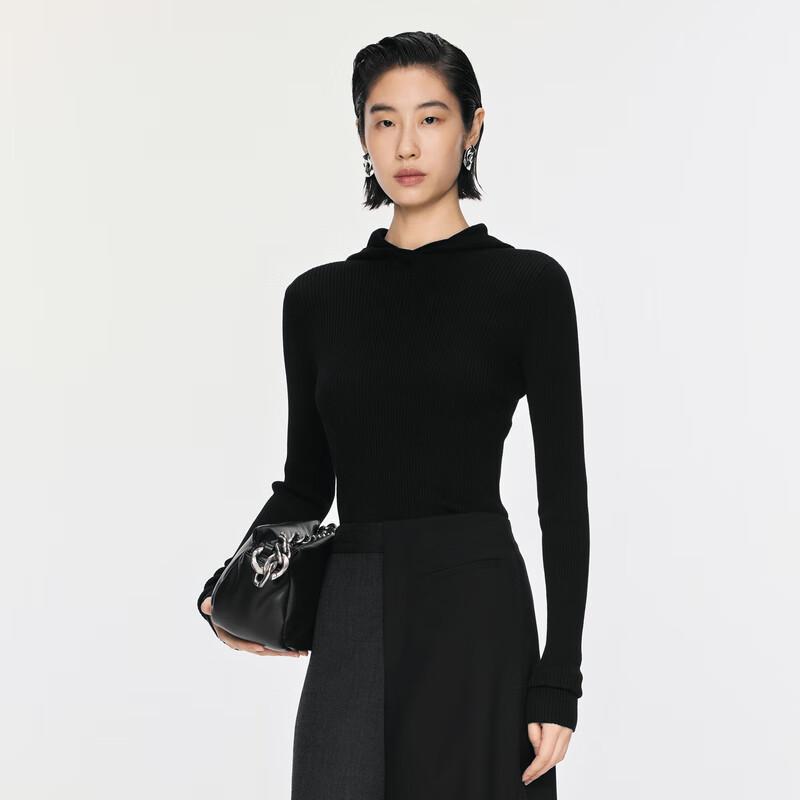 JNBY 2024 Winter Slim Fit Hooded 100% Wool Knit Sweater