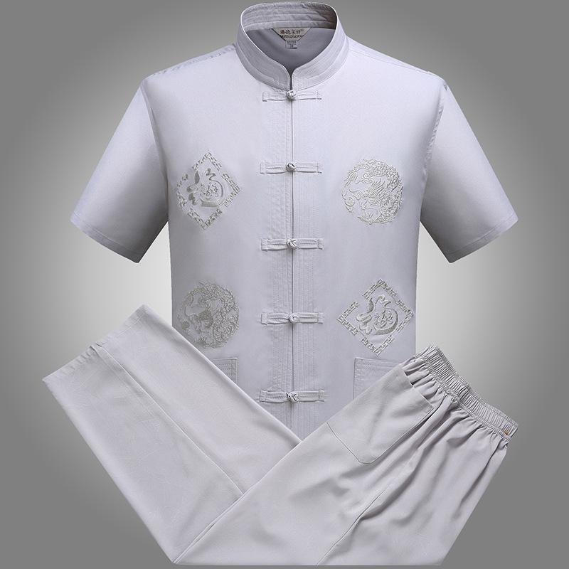 Men's Ethnic Tang Suit: Summer Stand-up Collar Short-Sleeve Hanfu Set for Middle-Aged & Elderly