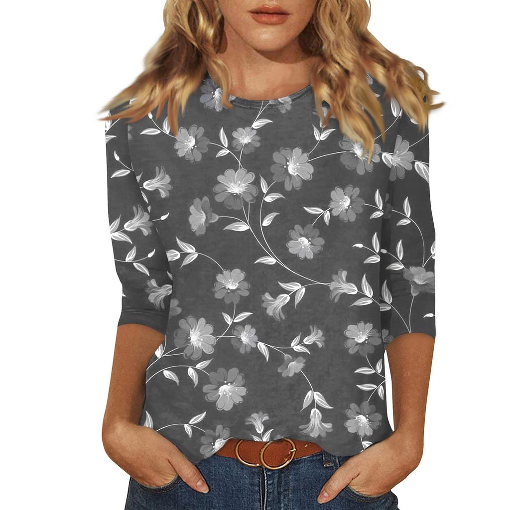 Female Clothing Delicate Fashion T-Shirts Floral Round Neck Printed Summer Women Pullover Daily Wear Vetement Femme