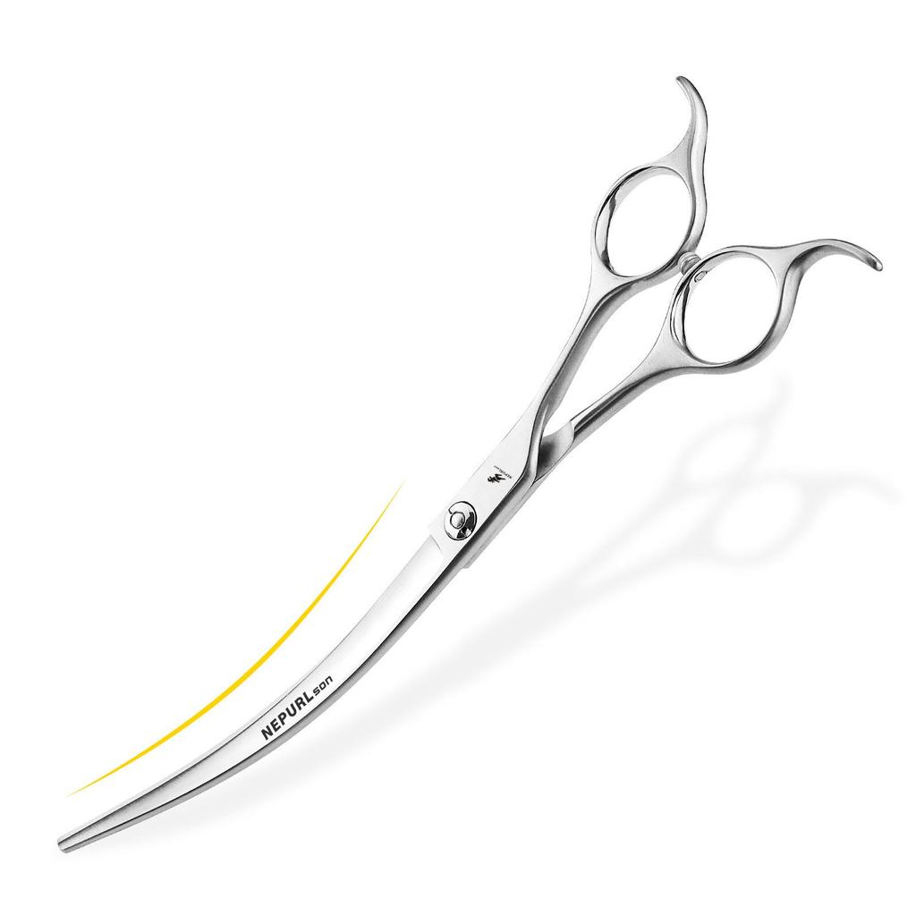 7.5" Dual-Tail Curved Pet Grooming Shears - 45° Bend for Upward and Downward Cutting