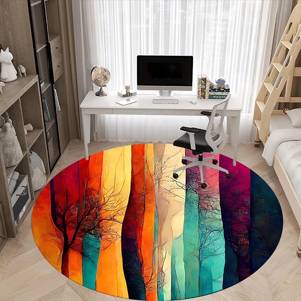 1pc Colorful Forest Office Round Area Rug, Indoor Mat Suitable ForOffice, Under Office Chairs Bedroom Living Room Home Decor, Room Decot054