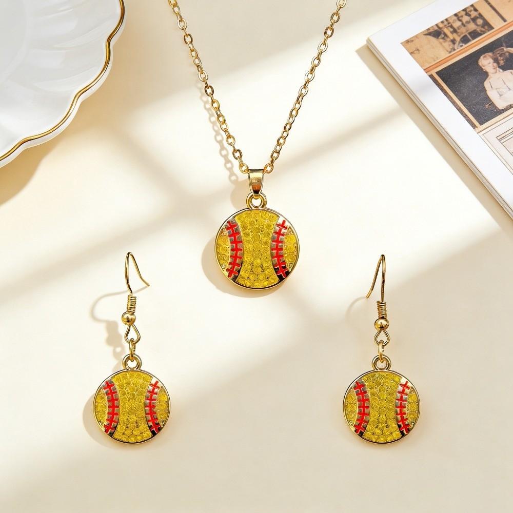 Rhinestone Ball Ear Jewelry Set Football Football Ear Hooks Athletes Sports Fans Yellow Baseball
