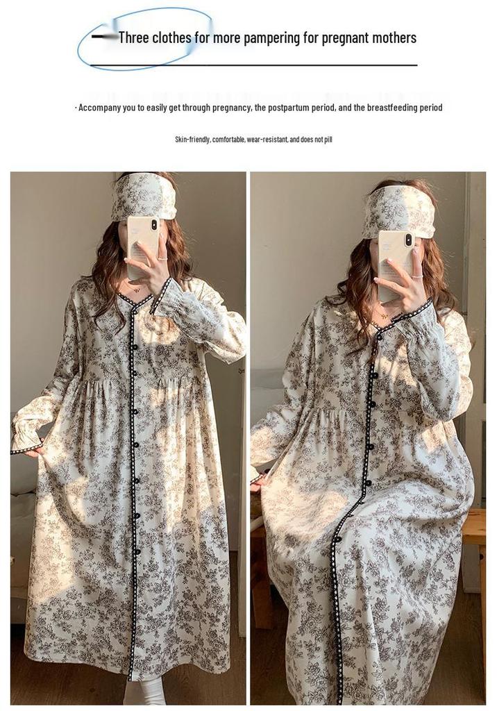 Maternity & Nursing Pajamas with Built-in Bra, Long Sleeve, Lightweight Cotton, for Labor, Postpartum & Beyond, Ideal for Spring & Autumn.