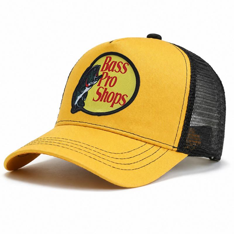 Bass embroidered mesh baseball cap, color-blocked baseball cap, men's summer breathable truck hat, high-top sun hat