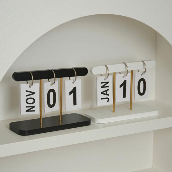 Wooden Perpetual Desk Calendar Daily Desktop Standing Flip Calendar with Day