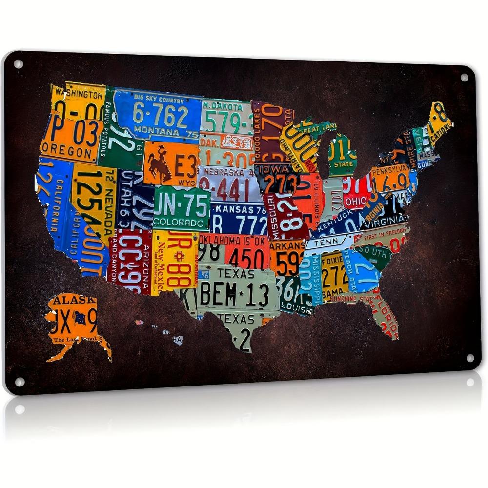 Vintage Route 66 USA Map Metal Sign  8x12 Aluminum License Plate Decor for Garage Bar  Home 20x30cm（7.8x11.8inch）