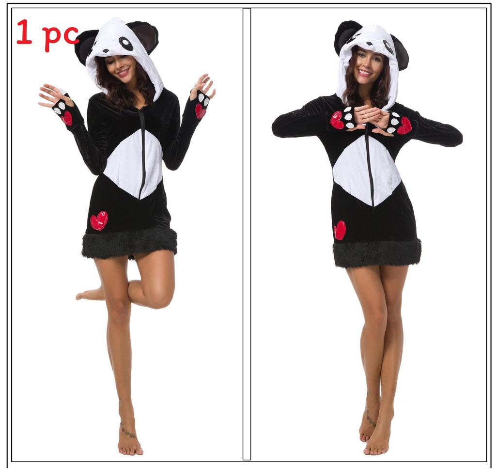 Animal Furry Costume Hood With Mini Skirt Halloween Carnival Cosplay Dress Up Party Outfit
