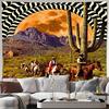 Unframed Western Cowgirl Horses Tapestry Vintage Southwestern Desert Landscape Wall Hanging Room Decor Bohemian Farmhouse Aesthe