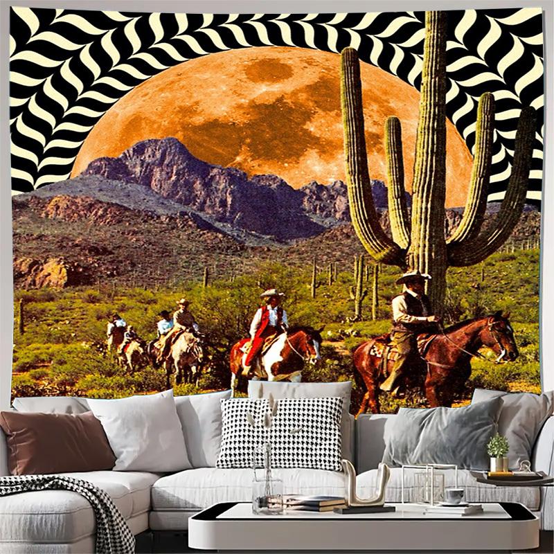 unframed Western Cowgirl Horses Tapestry Vintage Southwestern Desert Landscape Wall Hanging Room Decor Bohemian Farmhouse Aesthe 74x94cm(29x37in)
