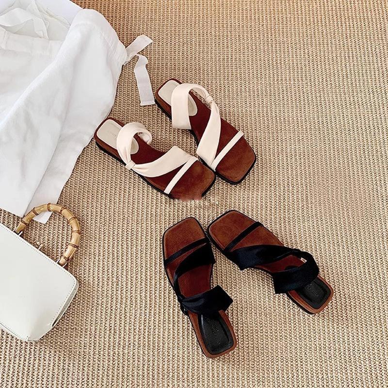 Two Wear Drag Square Head Increased Thick Soled Beach Vacation Slippers Women's Sandals Can Be Worn Outside In Summer