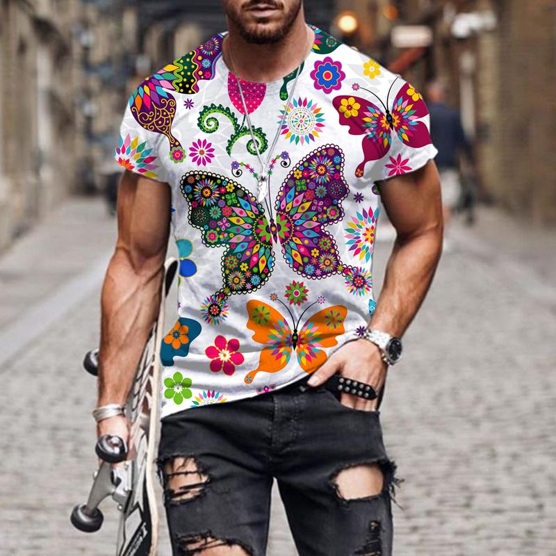 

Summer Exquisite butterfly pattern TShirt Men Casual Short Sleeve Clothes Streetwear Oversized T-Shirt Hip Hop 3D Printed Tee M