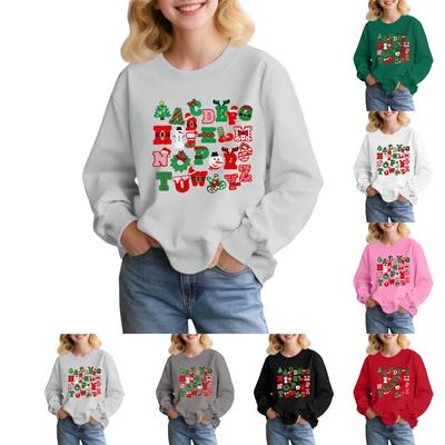 Kindermode Locker geschnittenes lässiges Langarm-Weihnachtspullover-Sweatshirt mit übergroßem Rundhalsausschnitt