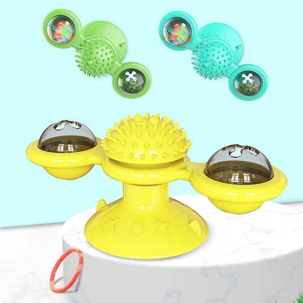Interactive Windmill Cat Toy Kitten Puppy TPR Pet Training Toy PC Glowing Rotating Rotatable Plaything for Cat Brush Teeth