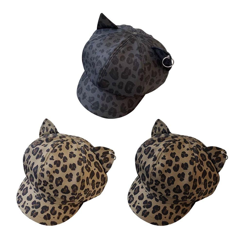 Gorra Estilo Retro con Orejas de Gato Estampado de Leopardo Gorras Octagonales de Repartidor Boinas Estampadas de Leopardo Ropa para Exteriores