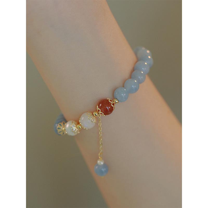 Ocean Moon Sea Blue Chalcedony Bracelet Women s Vintage Light Luxury Niche Fashion Moonstone Pearl Bracelet Aquamarine crystal bracel