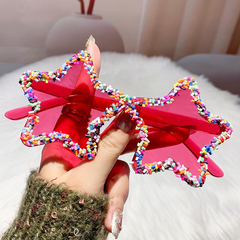 Fashion Star Shape Sunglasses with Colorful Jimmies Women Pink Shades Cute Pentagram Beach Sun Glasses Trendy Party Sunglasses