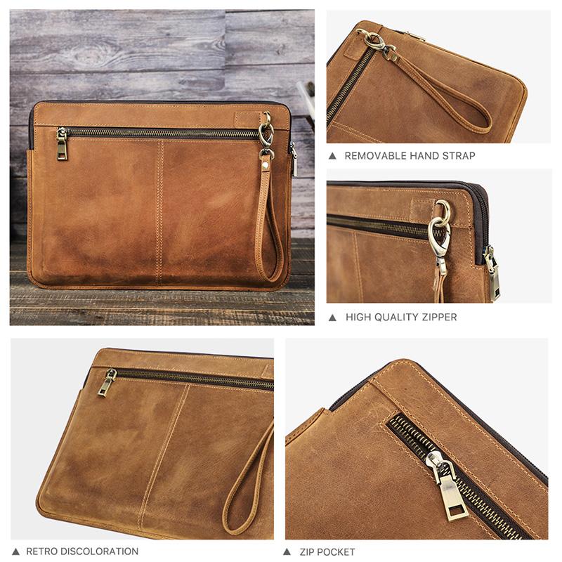 Retro Echt Leer Laptophoes CONTACTEN Macbook Pro 14,2 Inch Tablet Handtas Dagelijks Kantoor Zaken Cadeau Laptop Aktetas