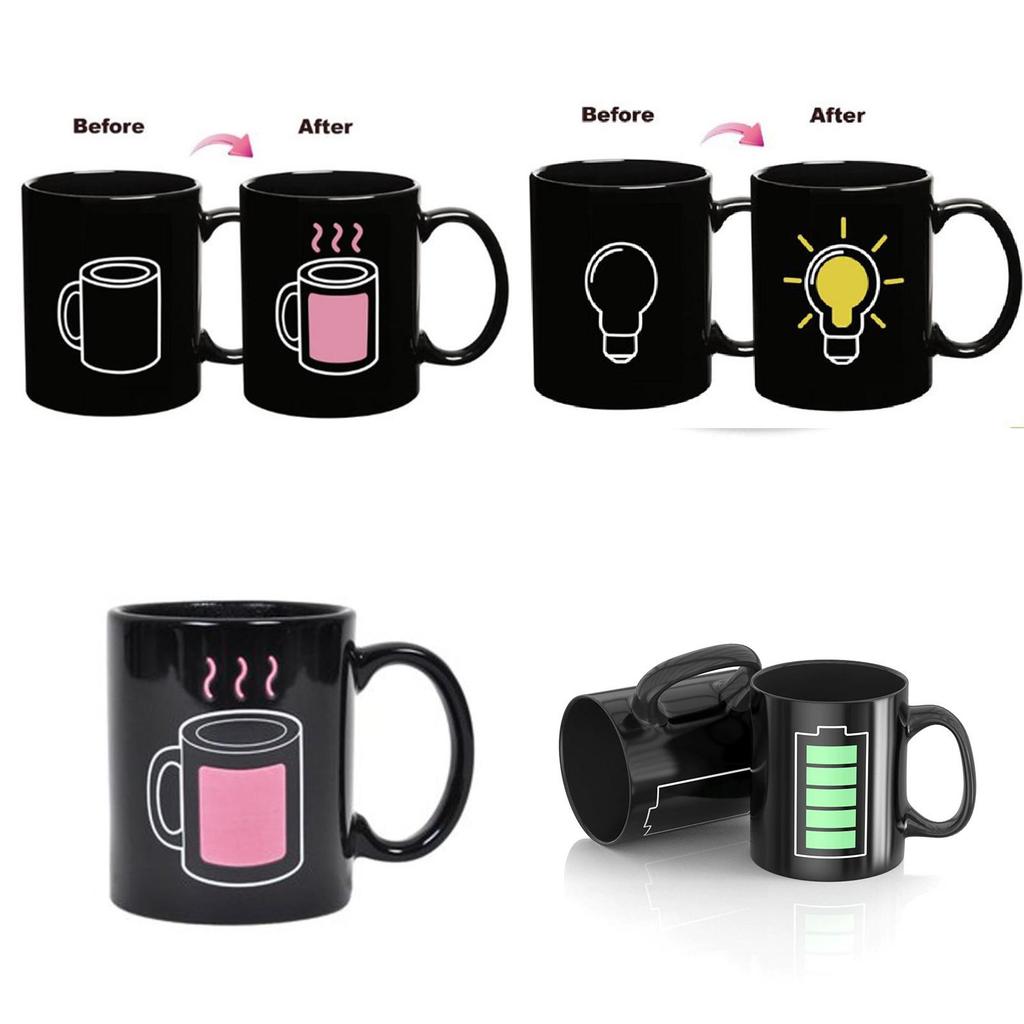 Farbwechselnde Keramiktasse mit Glühbirnen-, Tetris- und Batteriemuster zum Verschenken und für Werbezwecke