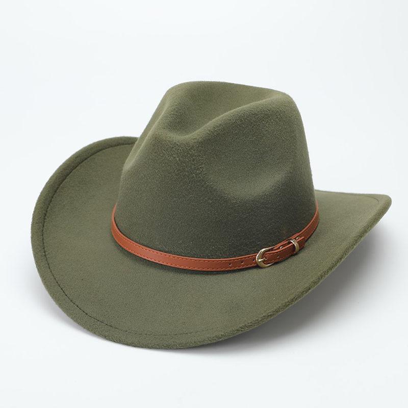 European, American men and women autumn and winter fashion woolen jazz hat ethnic style big-brimmed top hat British belt retro top hat