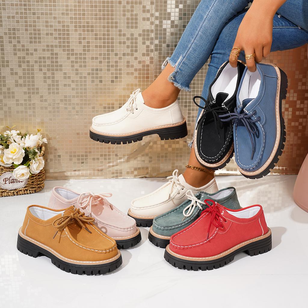 Damen Slipper Neue Dicke Ferse Klobige Sohle Flats Schuhe Bequeme Sneaker Damen Frühling Herbst Britischer Stil Damenschuhe