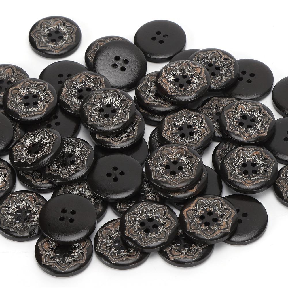 50pcs 4 Hole Round Buttons 25mm (1") Sewing Accessories Handmade Wooden Buttons For Sewing DIY