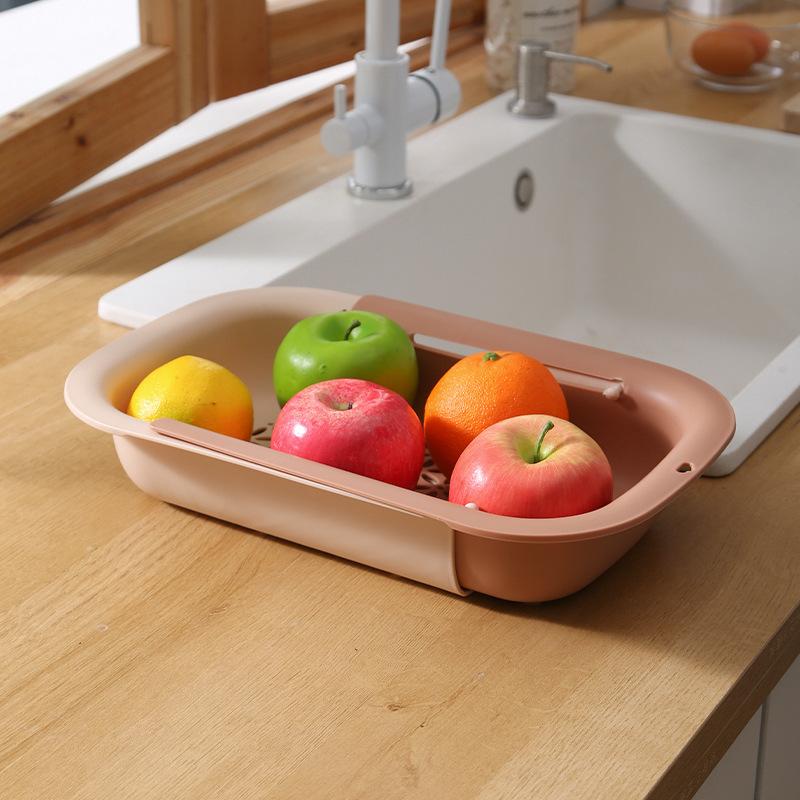 Kitchen Washing Artifact Telescopic Double Drain Basket Rack Large Rectangular Plastic Fruit Basket Wash Basin Hanging Storage