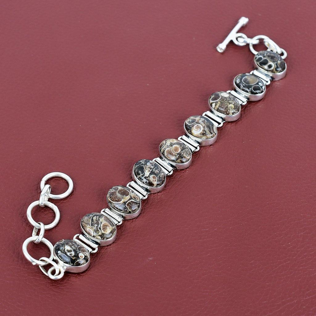 Turritella Agate Bracelet Gemstone Jewelry 925 Sterling Silver Bracelet Adjustable Chain Handmade Bracelet Brand New Jewelry Gifts for Women