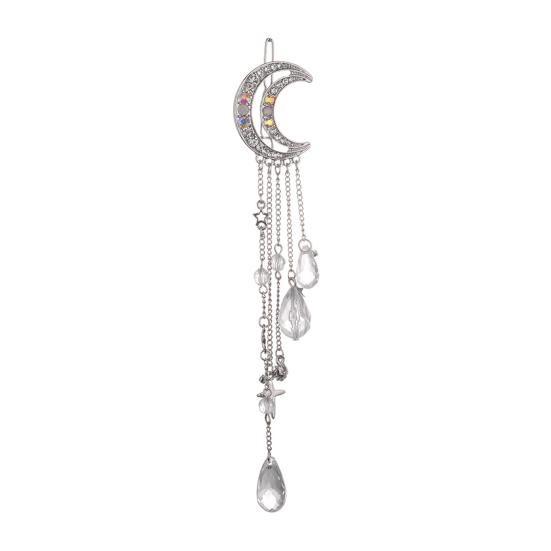Haarnadel Haarschmuck, Stern Mond Quaste Haarspange mit Kunstkristall, Leichter Gesichtsschlankmachender Haarschmuck