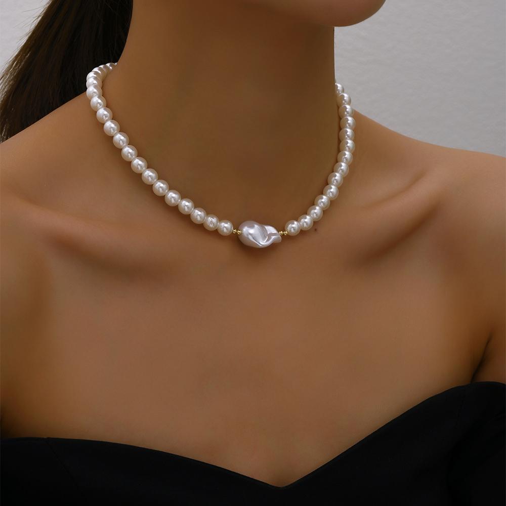Trend Exaggerated Jewelry Wedding Big Pearl Heart Pendant Necklace For Women Imitation Pearl Choker Necklace N384