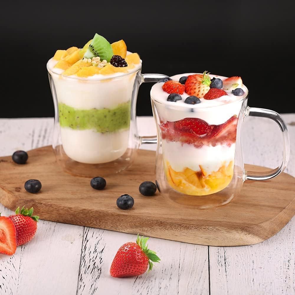 Ecooe Set of Borosilicate Glass Cups with Lightweight and Perfect for Hot and Cold and Glass Mugs Double-Walled Glasses, 350ml, 2, Condensation-Free,