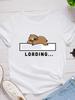 Women's Top T-Shirt Casual Fashion Clothing Lazy Cat Print Women's Short Sleeve T-Shirt O-Neck Loose Women's T-Shirt