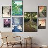 Japanese Style Forest Cherry Blossoms Snow Cat Landscape Art Poster Canvas Painting Wall Prints Picture Living Room Home Decor
