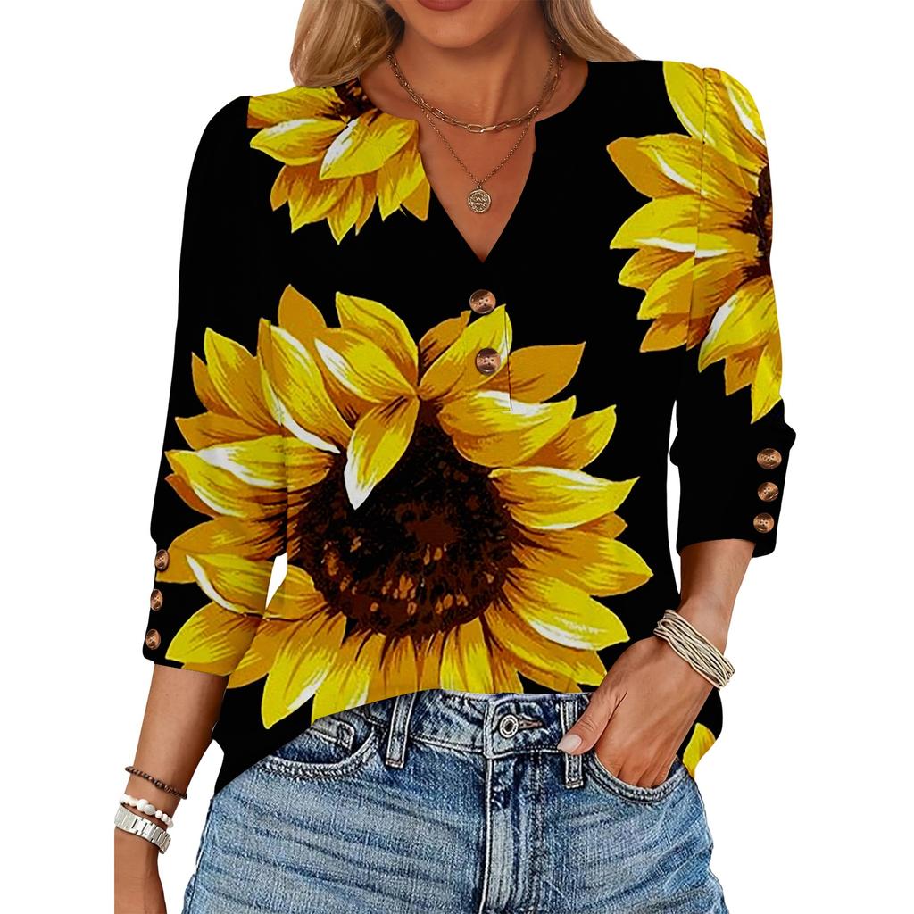 Damen Locker sitzendes Oberteil mit 7-Zoll-Ärmeln und Farbverlaufdruck