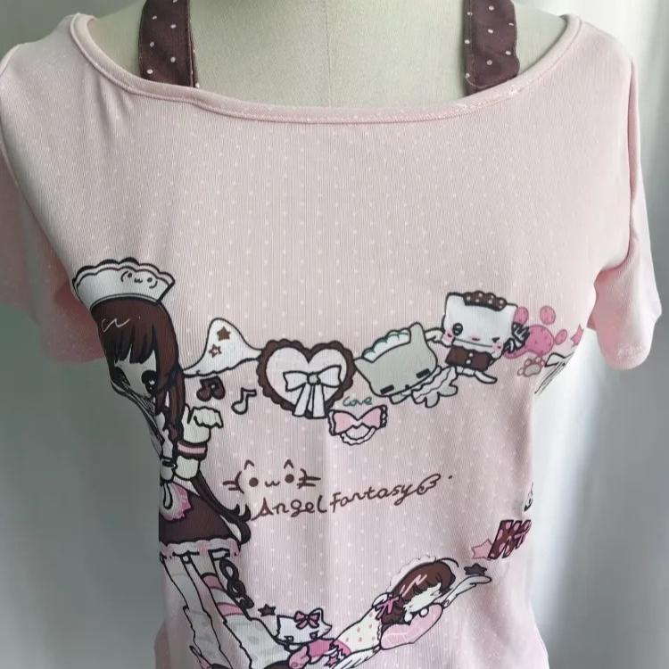 Women T Shirts Cartoon Printed Funny Sweet Slim Summer Fashion Short Sleeve Y2k Aesthetic Harajuku Tops Female Casual