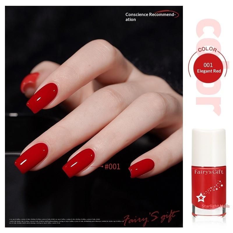 No-bake, Non-peelable, Long-lasting, Quick-drying, Waterproof, Colorfast, Oil-proof, and Waterproof Nail Polish.