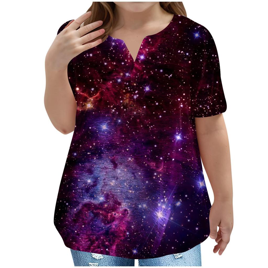 Children's Plus-size T-shirt Casual Fashion Star V-neck Short-sleeved Pocket Top