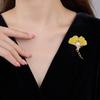 Golden Ginkgo Leaf Brooch, High-end Feminine Charm, Pearl Enamel Corsage, Niche Design Sense, Brooch, Suit Accessory