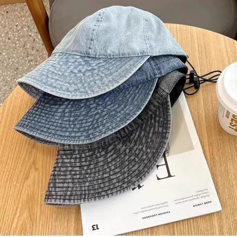 Denim Cap Hats For Women Summer Sun Hat Sunshade Fisherman Cap Bucket Hat Big Brim Breathable Cowboy Adjustable Rope 2024
