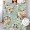 Soft Pink Floral Print Flannel Blanket - Vintage Style, Warm & Cozy for Sofa, Home, Office, and Travel - Machine Washable, All-Season Use, Perfect Gif