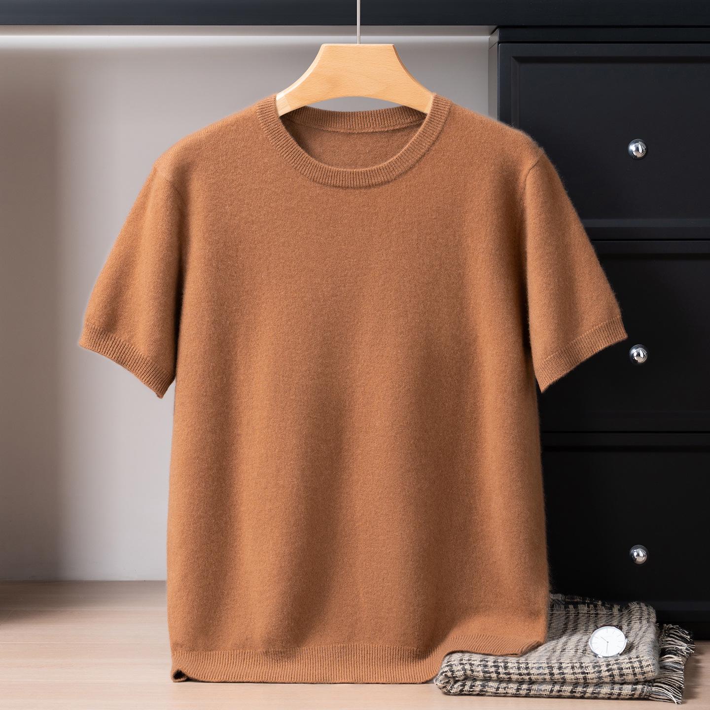 Men s Baby-Soft 100% Pure Cashmere Round Neck Short Sleeve Sweater Double Extra Large