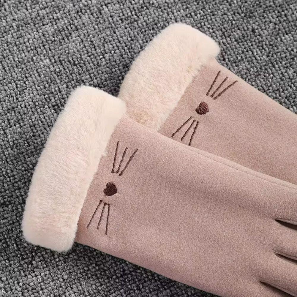 Cold Protection Cat Women Gloves Plush Winter Mittens Cute Full Finger Gloves  Driving