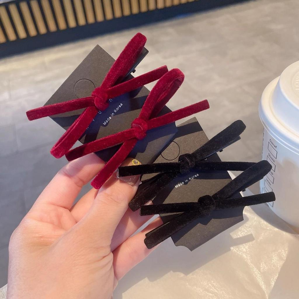 Korean Style Autumn/Winter 2025 Solid Color Bow Hair Clip for Bangs & Ponytails