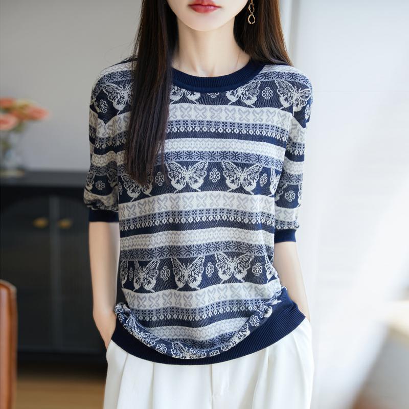 Women Knit T-shirt MODERN NEW SAGA Summer Knitted Shirt Short Sleeve Tees O-neck Pullover Knit Tops