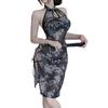 Sexy Printed Backless Cheongsam Neck Dress Embroidered Slit Classical Lingerie Retro Cosplay Woman