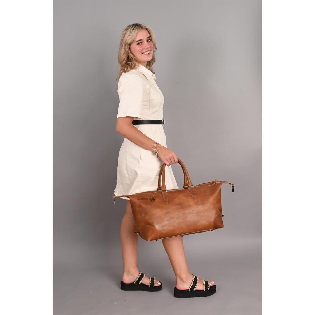 Handmade Leather Duffle Bag: Unisex Weekender Travel Bag